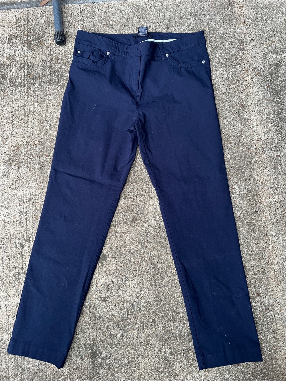 34x 29- Navy Straight-Leg Pants- MISSING BUTTON